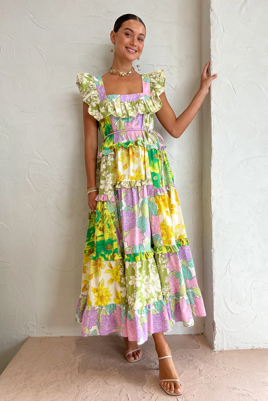 Alémais Elora Tiered Patchwork Midi Dress - Multi - Image 6