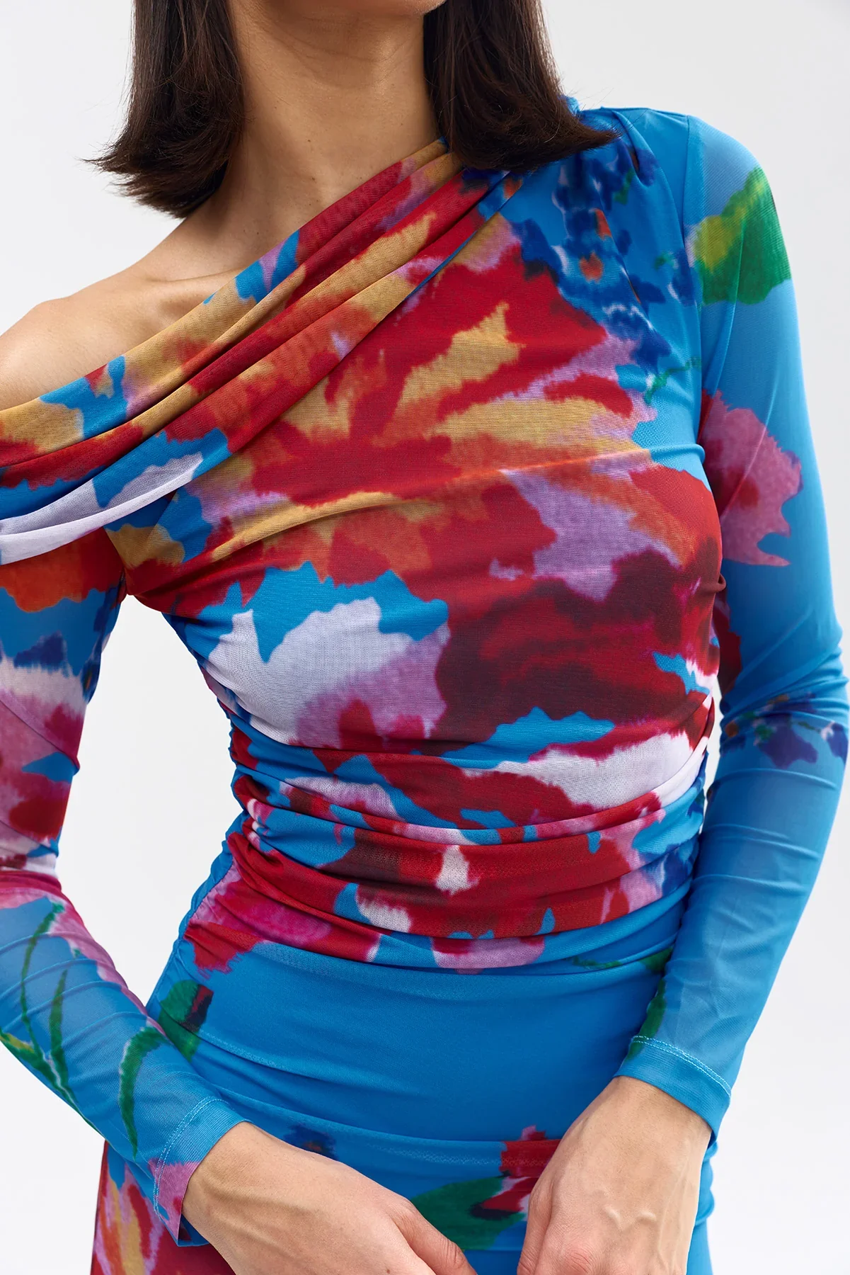 Aston Studio Long-Sleeve Sophie Mesh Dress - Luminous Papaya - Image 3