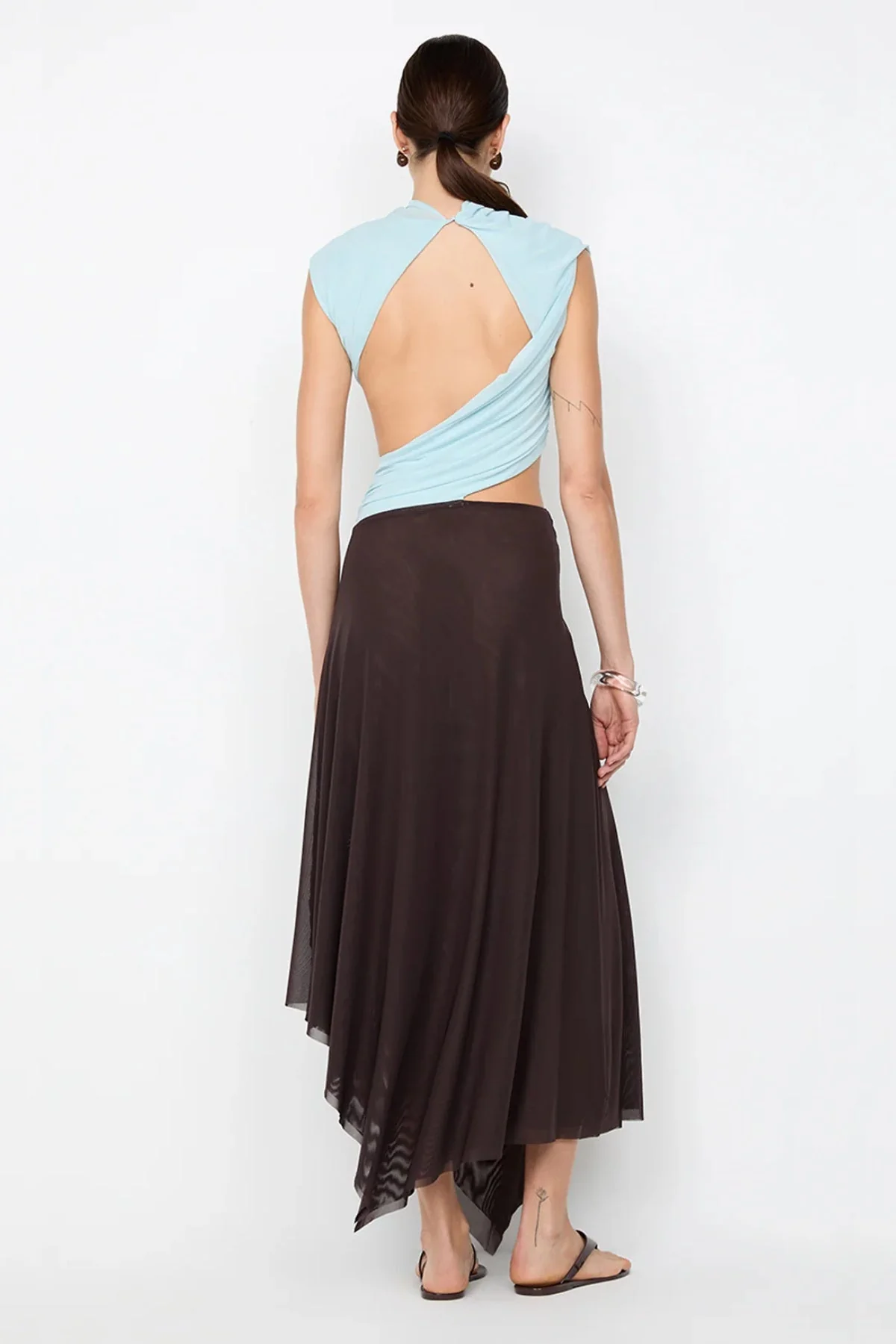 Bec & Bridge Conni Asym Midi Dress - Arctic Blue/Dark Choc - Image 7