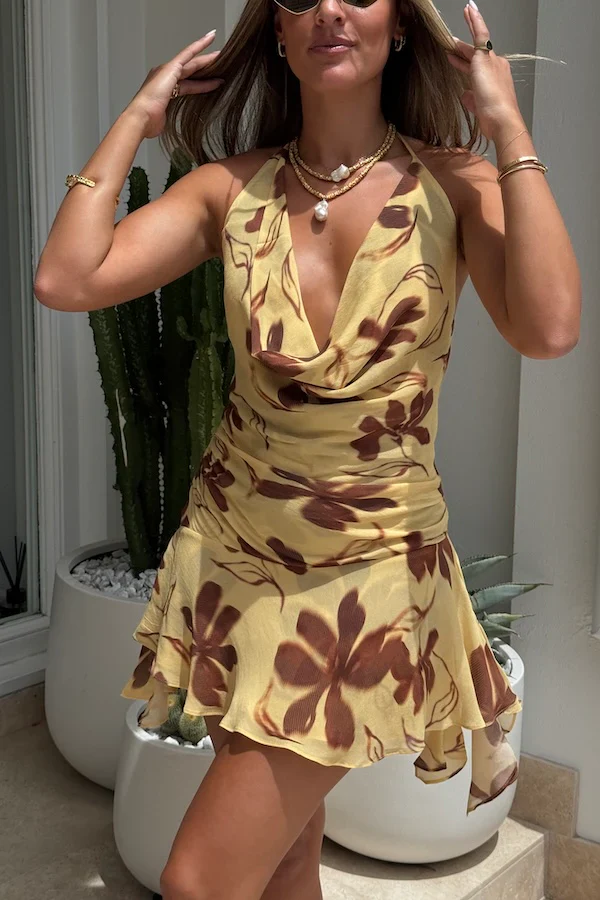 Benni Harlow Halter Mini Dress - Butter Floral - Image 2