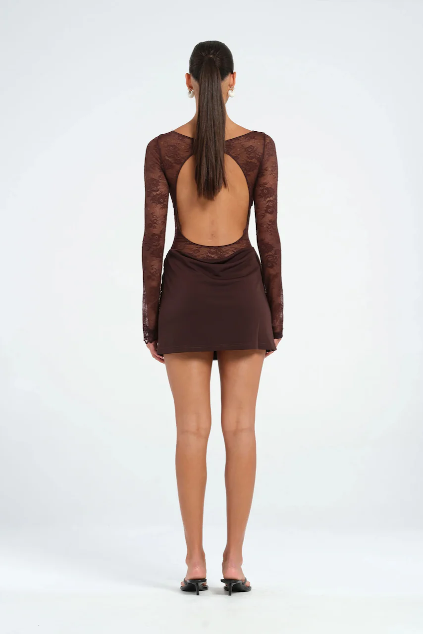 Benni Oskar Mini Dress - Chocolate - Image 3