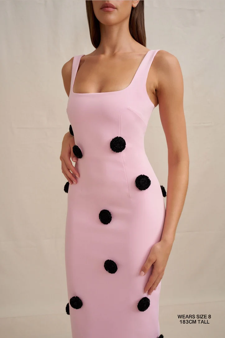 By Johnny Anita Spot Midi Dress - Pink Black - Image 3