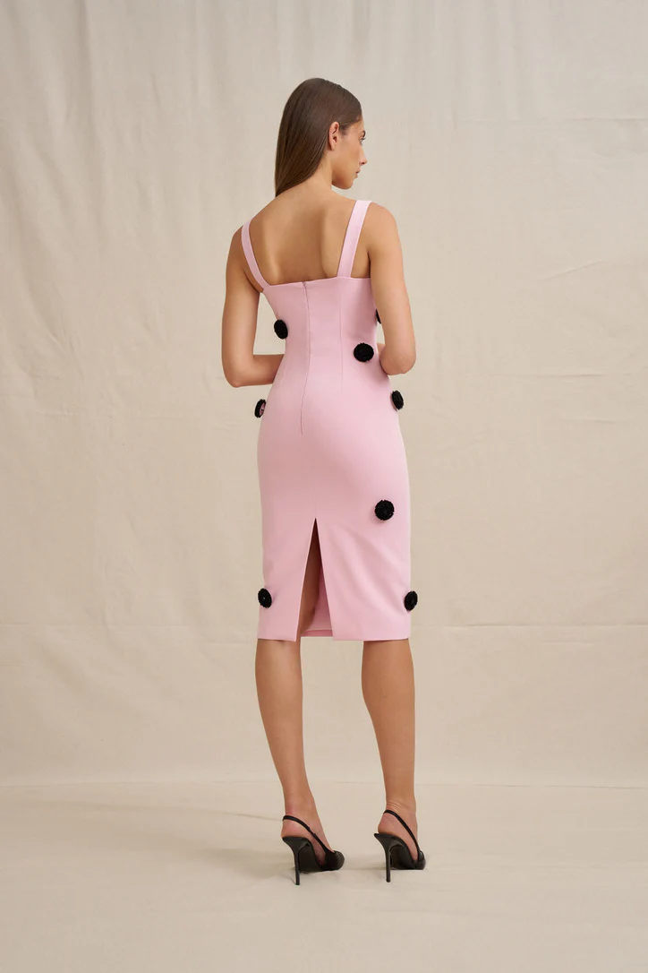 By Johnny Anita Spot Midi Dress - Pink Black - Image 5