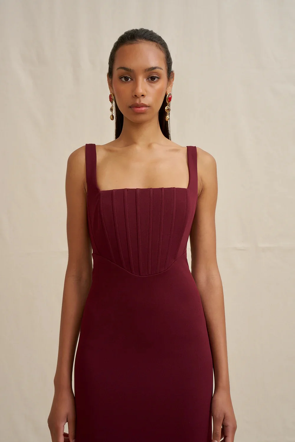 By Johnny Basia Bodice Midi Dress - Burgundy - Image 4