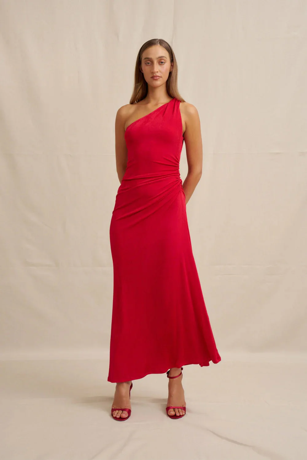 By Johnny Carmine One Shoulder Dress - Red - Image 3