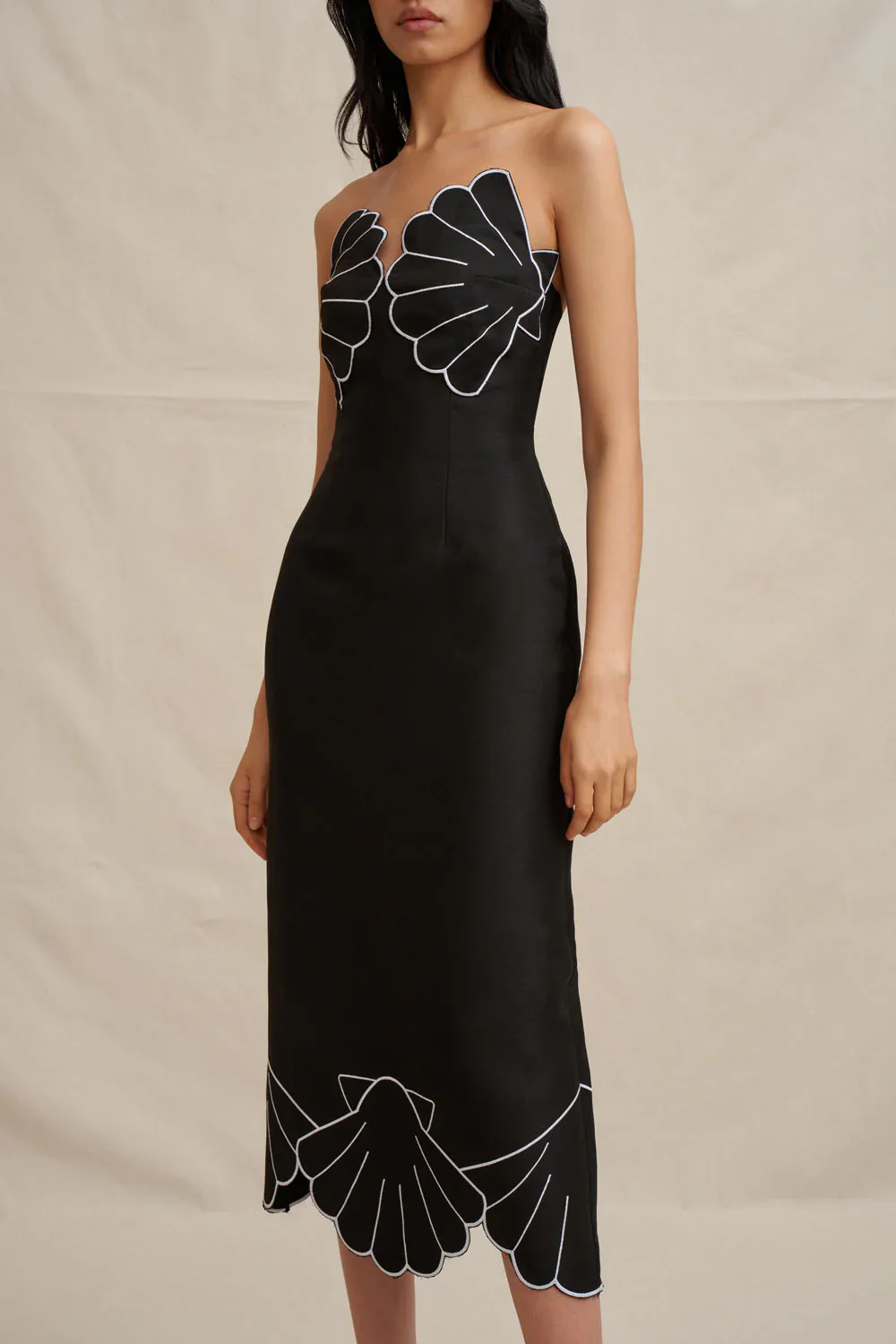 By Johnny Kimora Shell Strapless Midi Dress- Black & White - Image 4