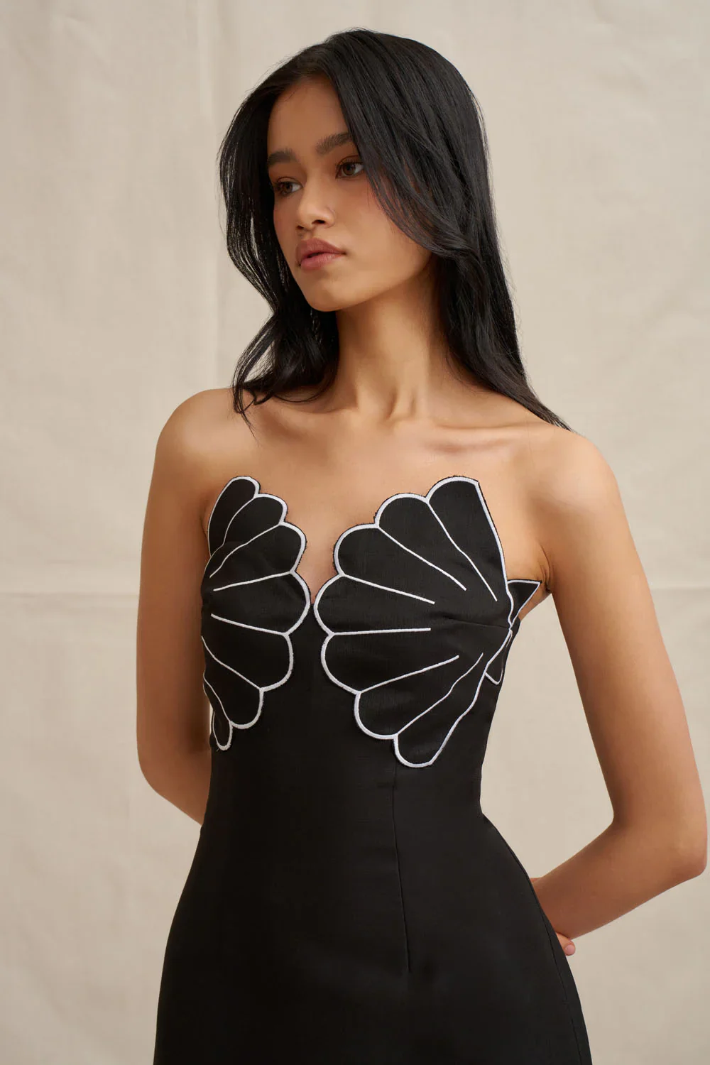 By Johnny Kimora Shell Strapless Midi Dress- Black & White - Image 6