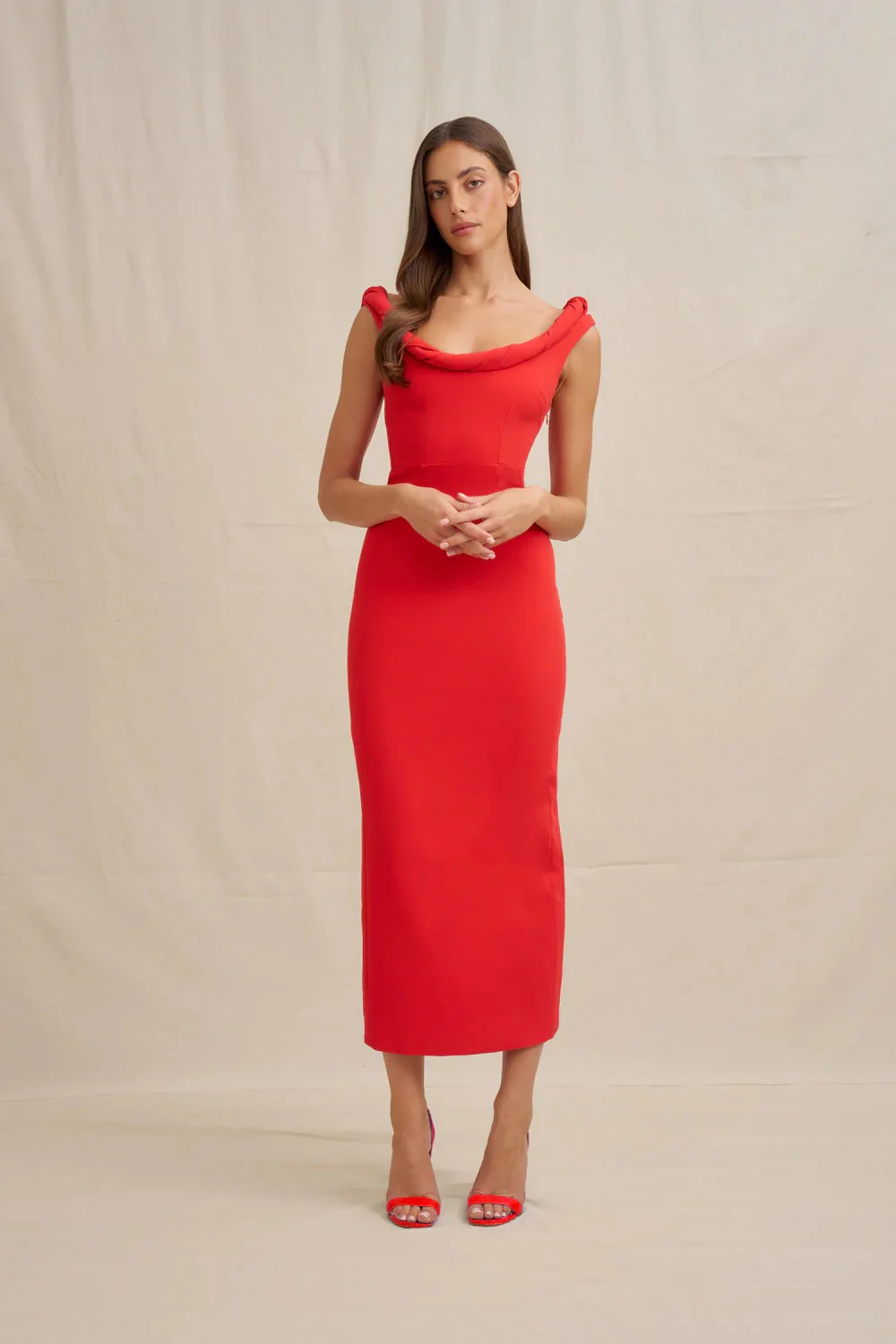 By Johnny Talia Twist Midi Dress - Red - Image 2