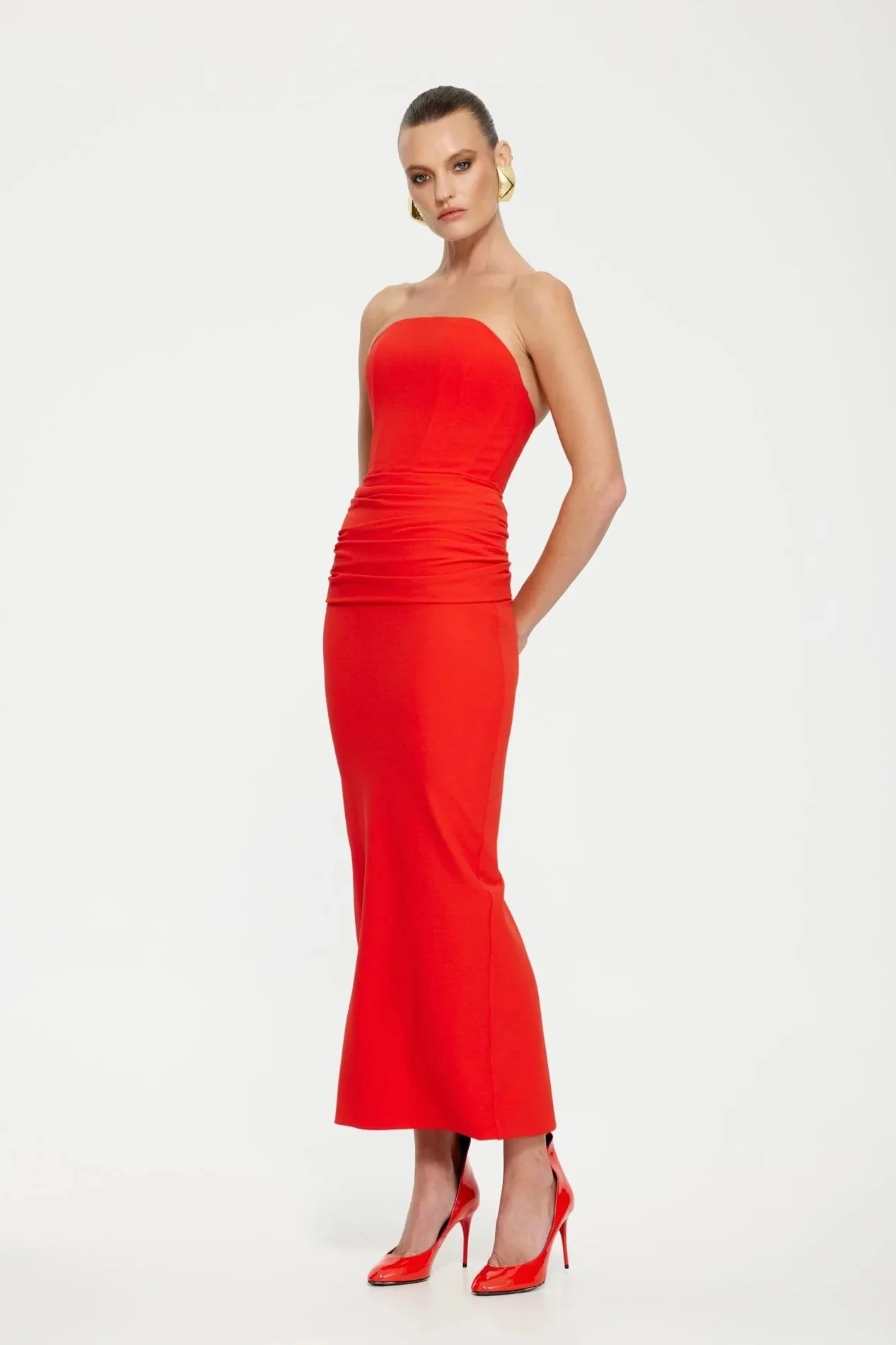 Effie Kats Astor Strapless Midi Dress - Cherry Red - Image 2