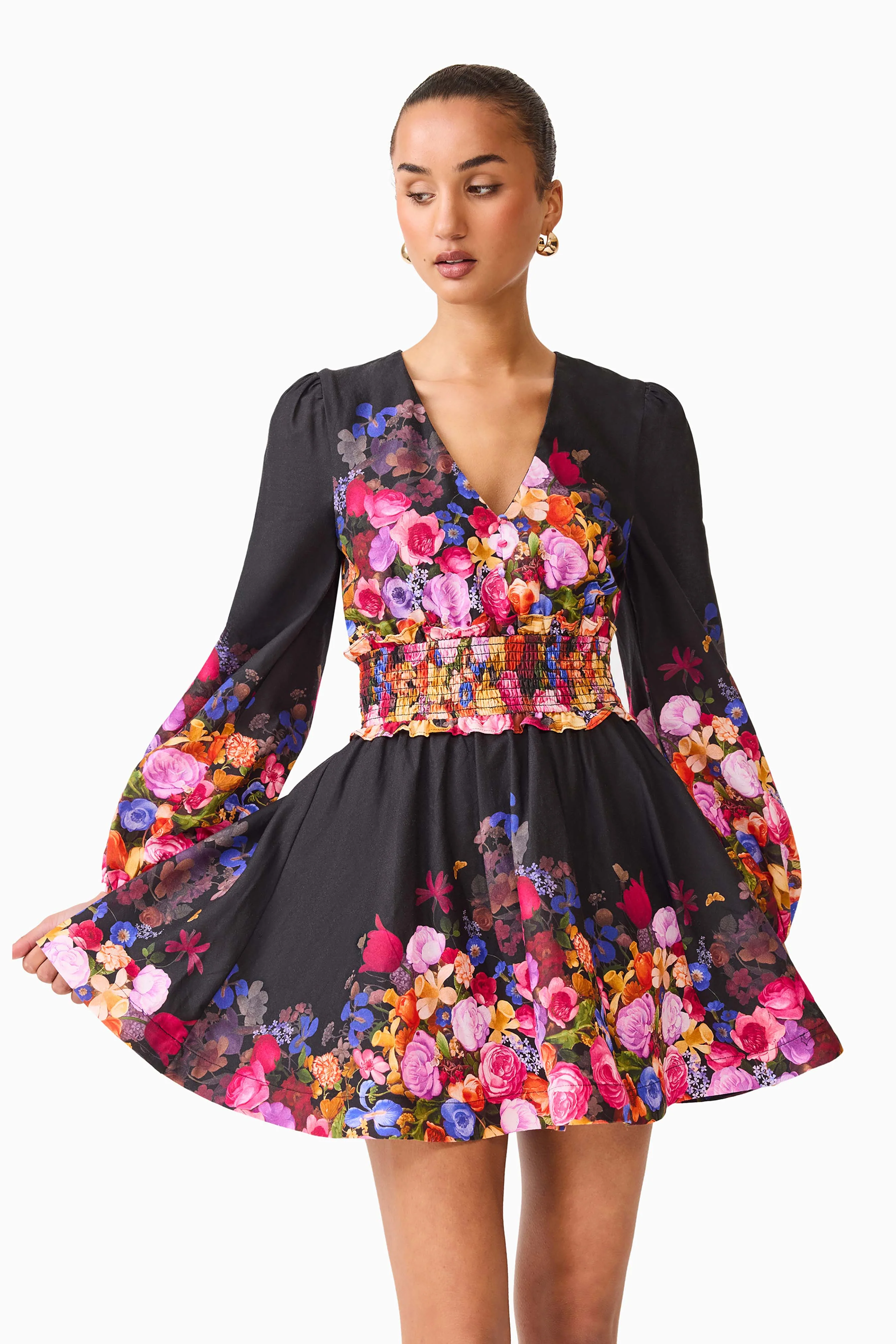 Elliatt Alice Long Sleeve Mini Dress - Black Multi - Image 2