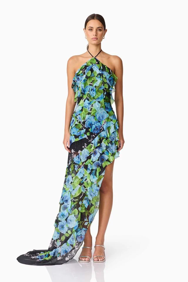 Elliatt Briony Asymmetrical Maxi Dress - Black Multi