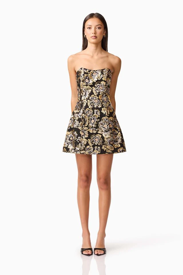 Elliatt Celeste Strapless Mini Dress - Black Gold