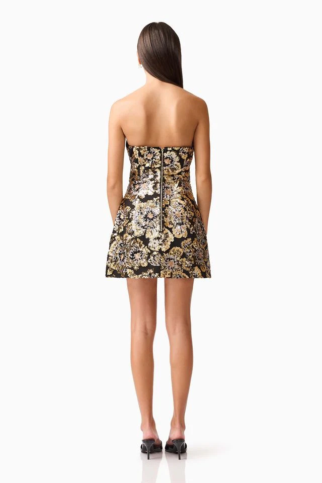 Elliatt Celeste Strapless Mini Dress - Black Gold - Image 7
