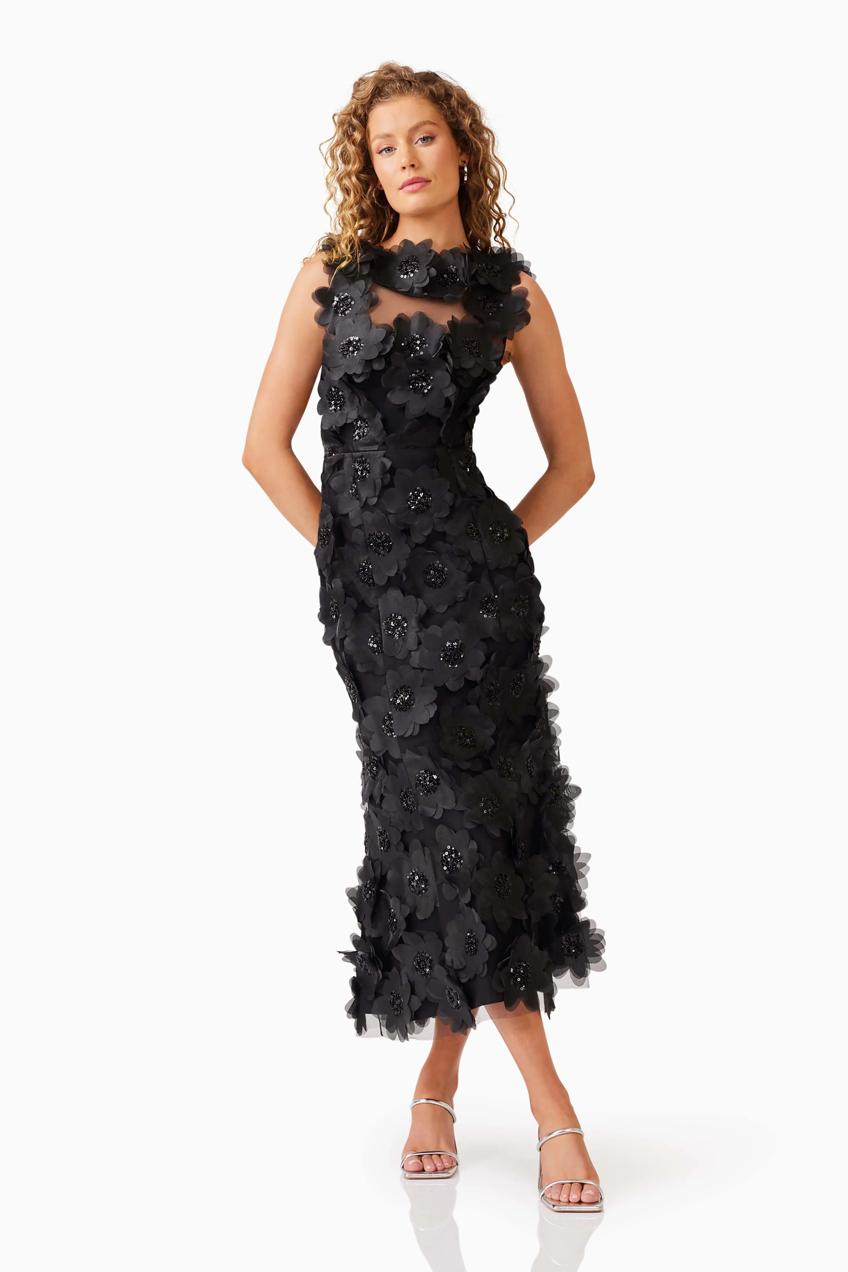 Elliatt Cherry Blossom Midi Dress - Black - Image 3