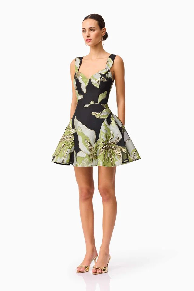 Elliatt Elysia A Line Mini Dress - Black & Green Floral - Image 2