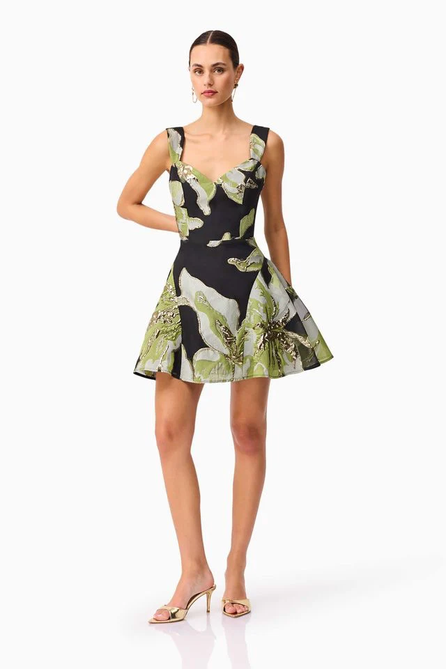Elliatt Elysia A Line Mini Dress - Black & Green Floral - Image 3