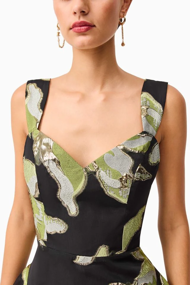 Elliatt Elysia A Line Mini Dress - Black & Green Floral - Image 5