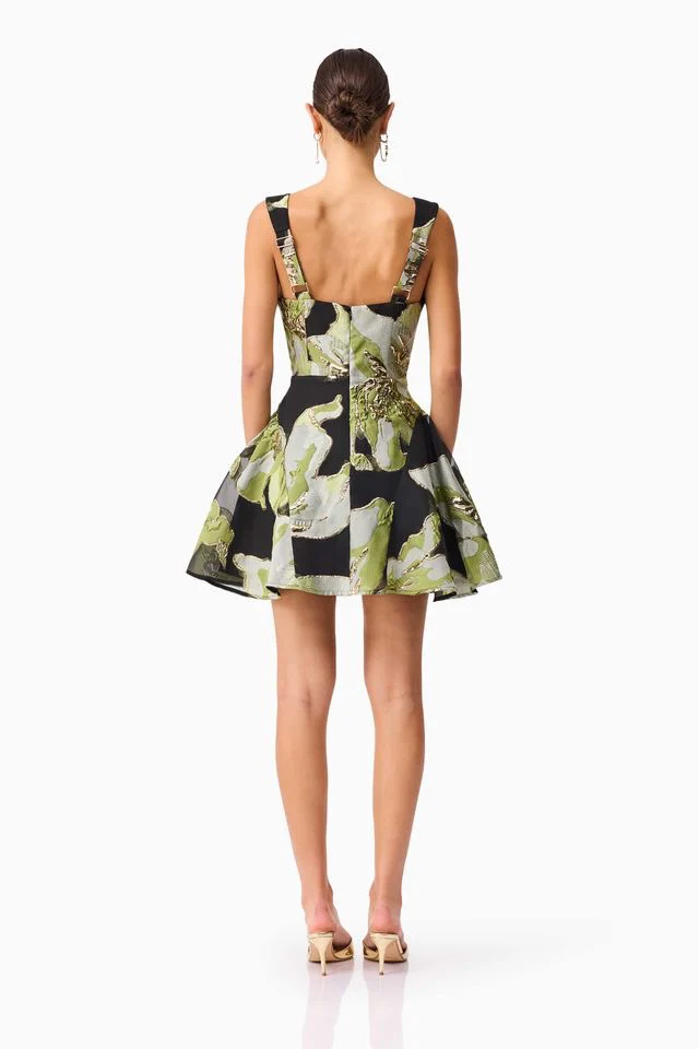 Elliatt Elysia A Line Mini Dress - Black & Green Floral - Image 6