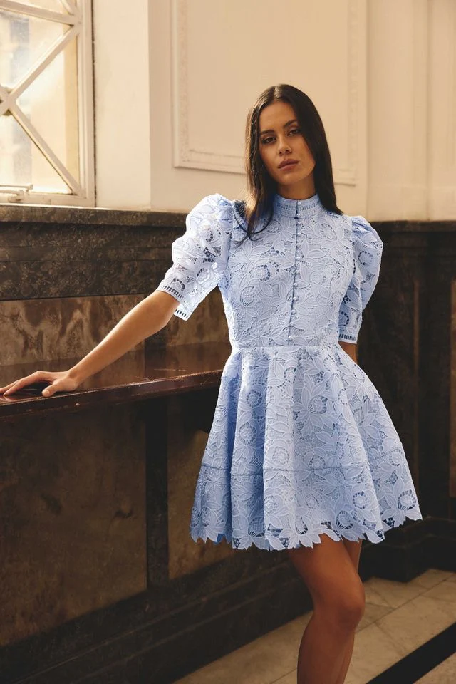 Elliatt Lacy Puff Sleeve Mini Dress - Powder Blue - Image 2