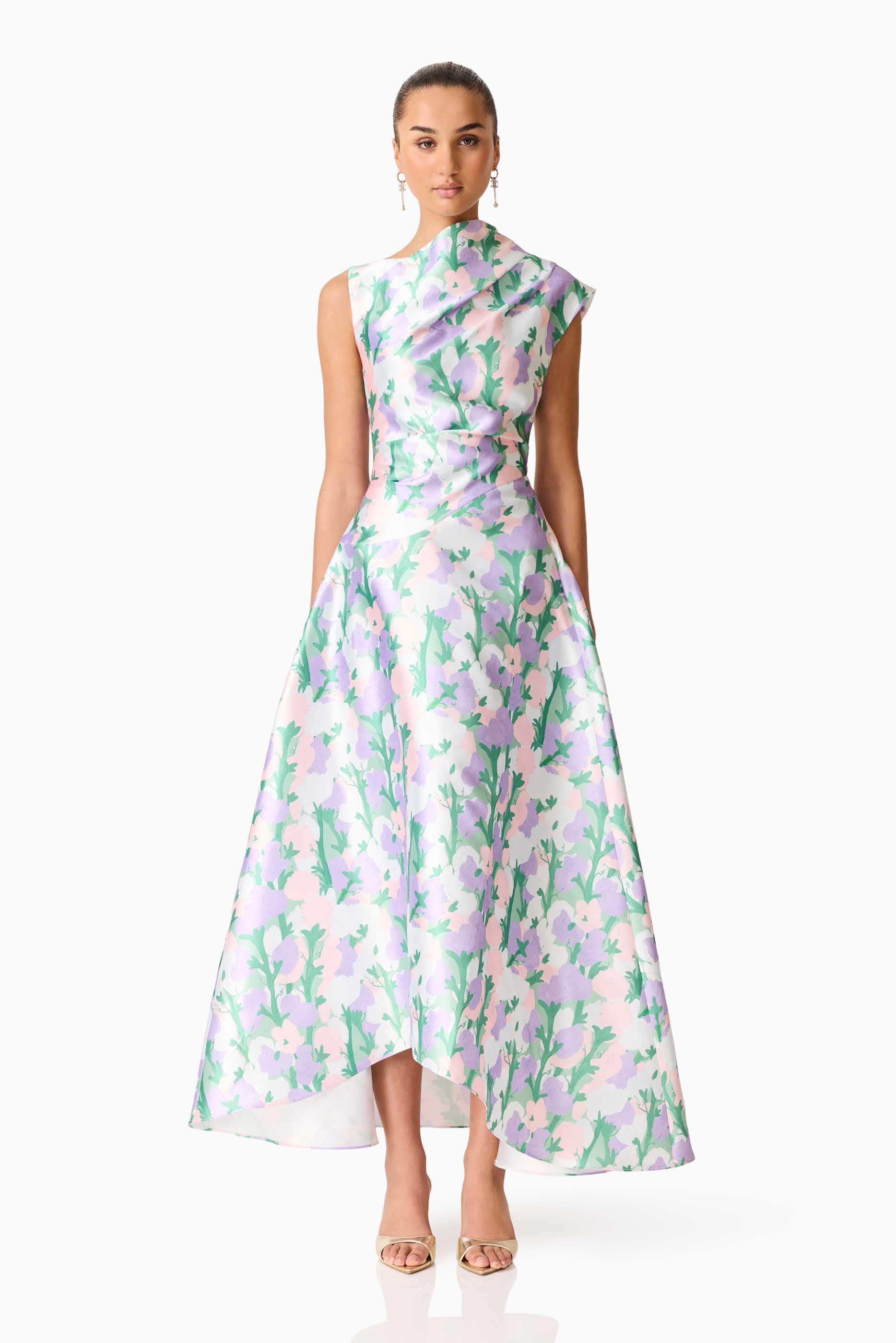 Elliatt Lavina Asymmetrical Gown - Purple Floral