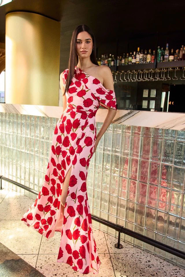 Elliatt Meila Asym Gown - Pink Floral Print - Image 2