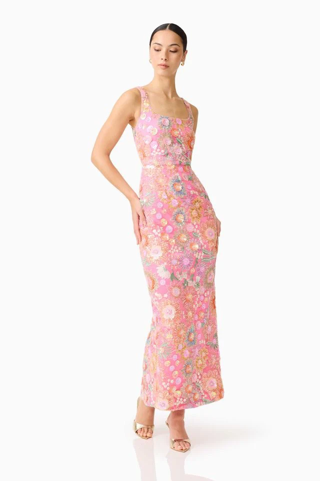 Elliatt Nathalie Column Ankle Grazer Dress - Pink Floral - Image 2