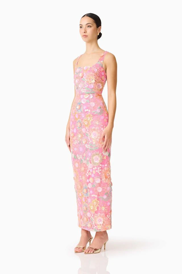 Elliatt Nathalie Column Ankle Grazer Dress - Pink Floral - Image 4
