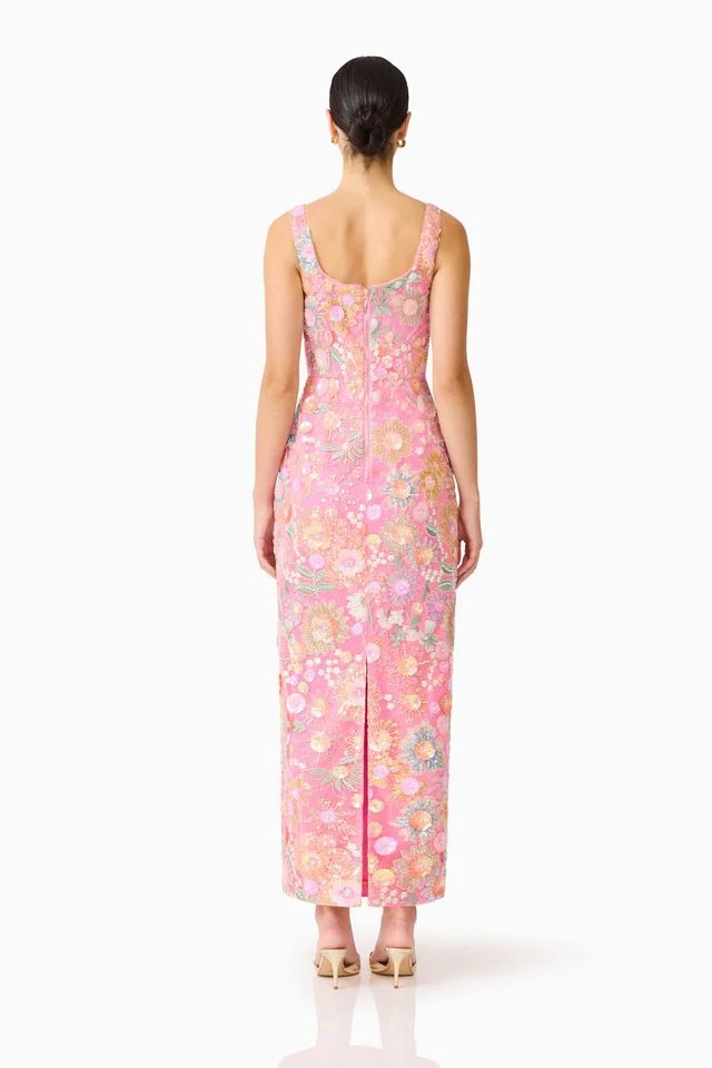 Elliatt Nathalie Column Ankle Grazer Dress - Pink Floral - Image 5