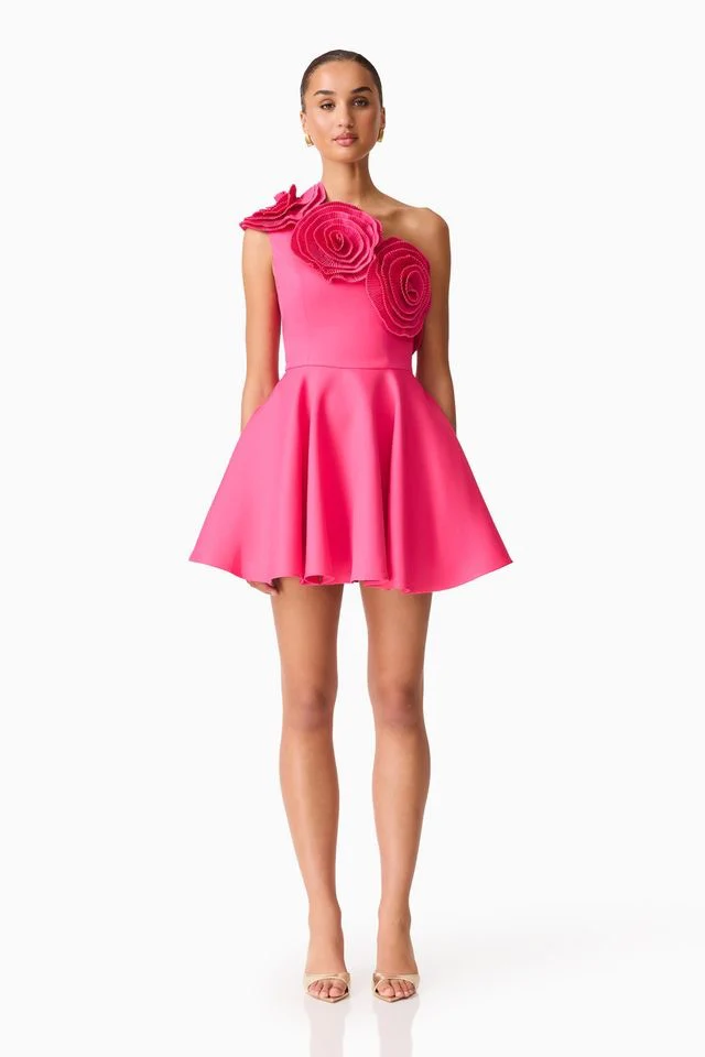 Elliatt Noralyn One Shoulder Mini Dress - Hot Pink