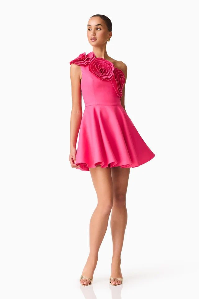 Elliatt Noralyn One Shoulder Mini Dress - Hot Pink - Image 3