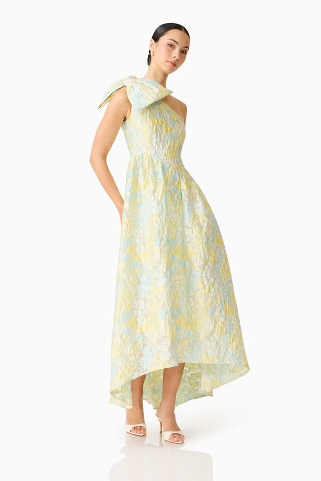 Elliatt Penelope Asymmetrical Hi-Lo Gown - Yellow & Blue - Image 2