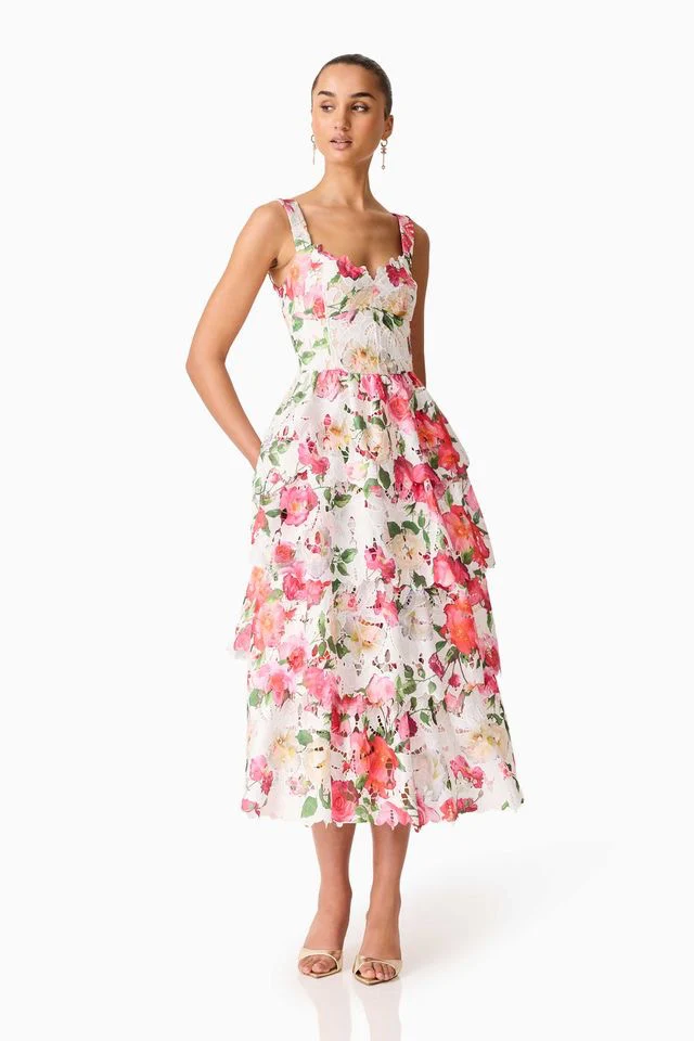 Elliatt Roselle Frill Midi Dress - White Floral - Image 2