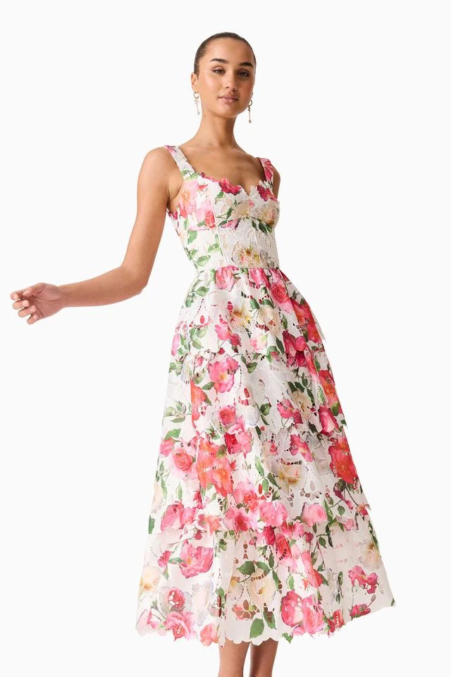Elliatt Roselle Frill Midi Dress - White Floral - Image 3