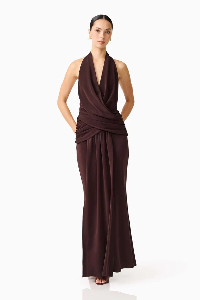 Elliatt Simone Cowl Neck Gown - Chocolate Brown - Image 2