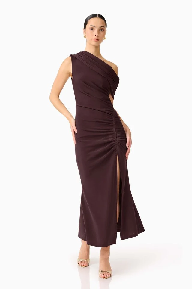 Elliatt Simone One Shoulder Maxi Dress - Chocolate Brown - Image 2