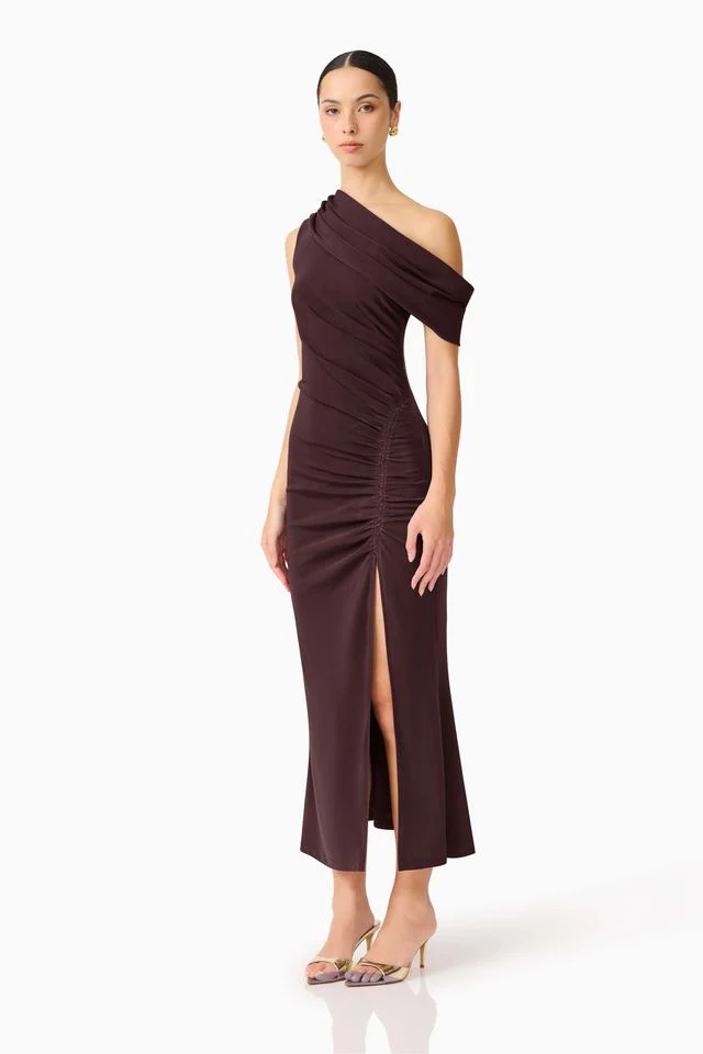 Elliatt Simone One Shoulder Maxi Dress - Chocolate Brown - Image 3