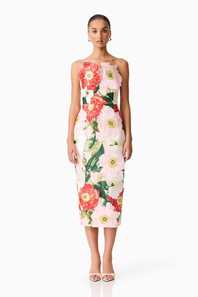 Elliatt Solara Midi Dress - Red & Pink Multi