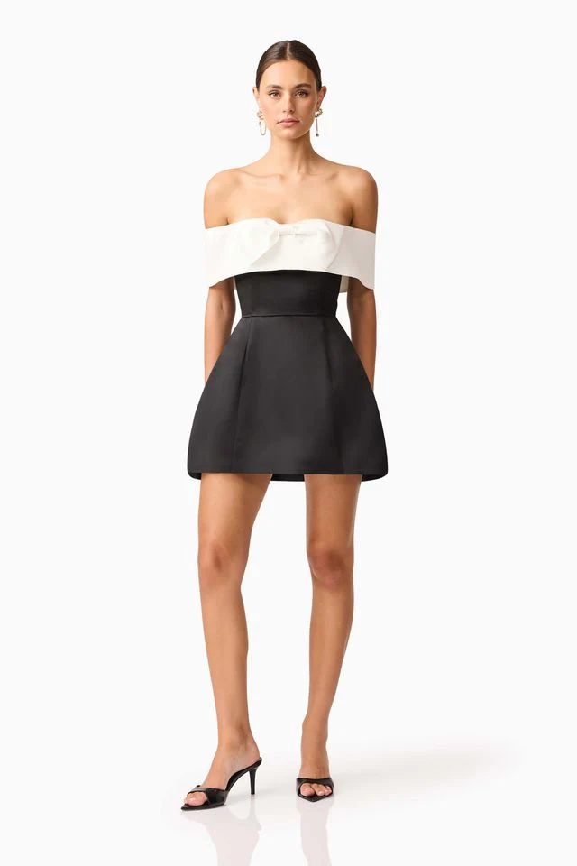 Elliatt Sorrel Off Shoulder Mini Dress - Black White - Image 2