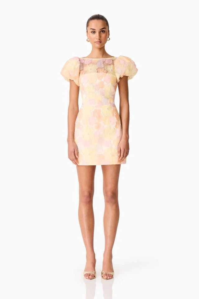 Elliatt Zaria Puff Sleeve Mini Dress - Yellow Floral
