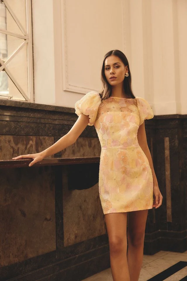 Elliatt Zaria Puff Sleeve Mini Dress - Yellow Floral - Image 2