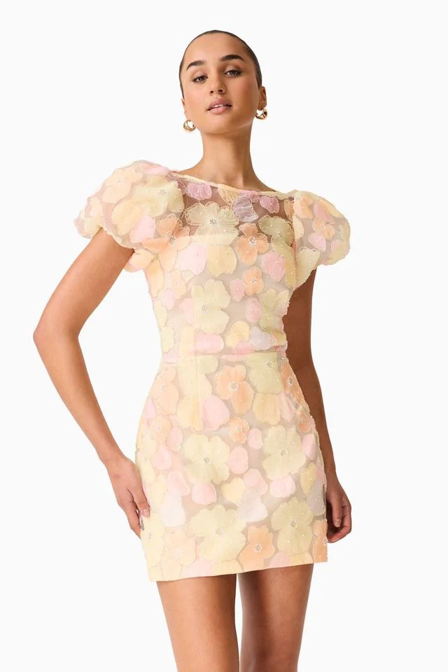 Elliatt Zaria Puff Sleeve Mini Dress - Yellow Floral - Image 5