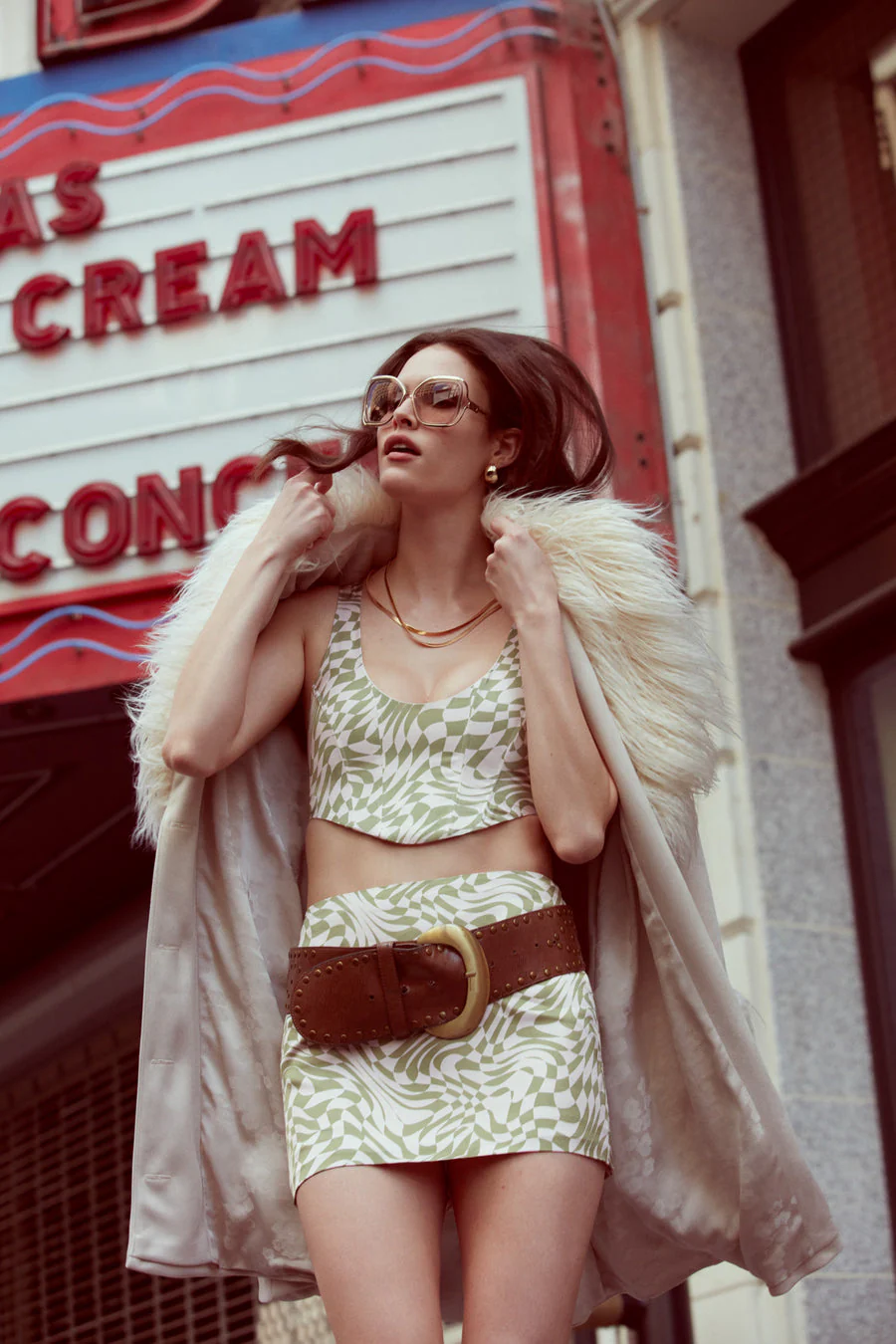 For Love & Lemons Aiko Mini Skirt - Green Print - Image 3