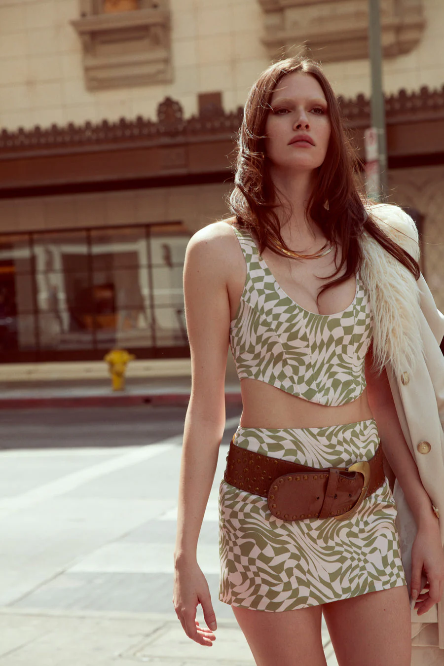 For Love & Lemons Aiko Mini Skirt - Green Print - Image 4