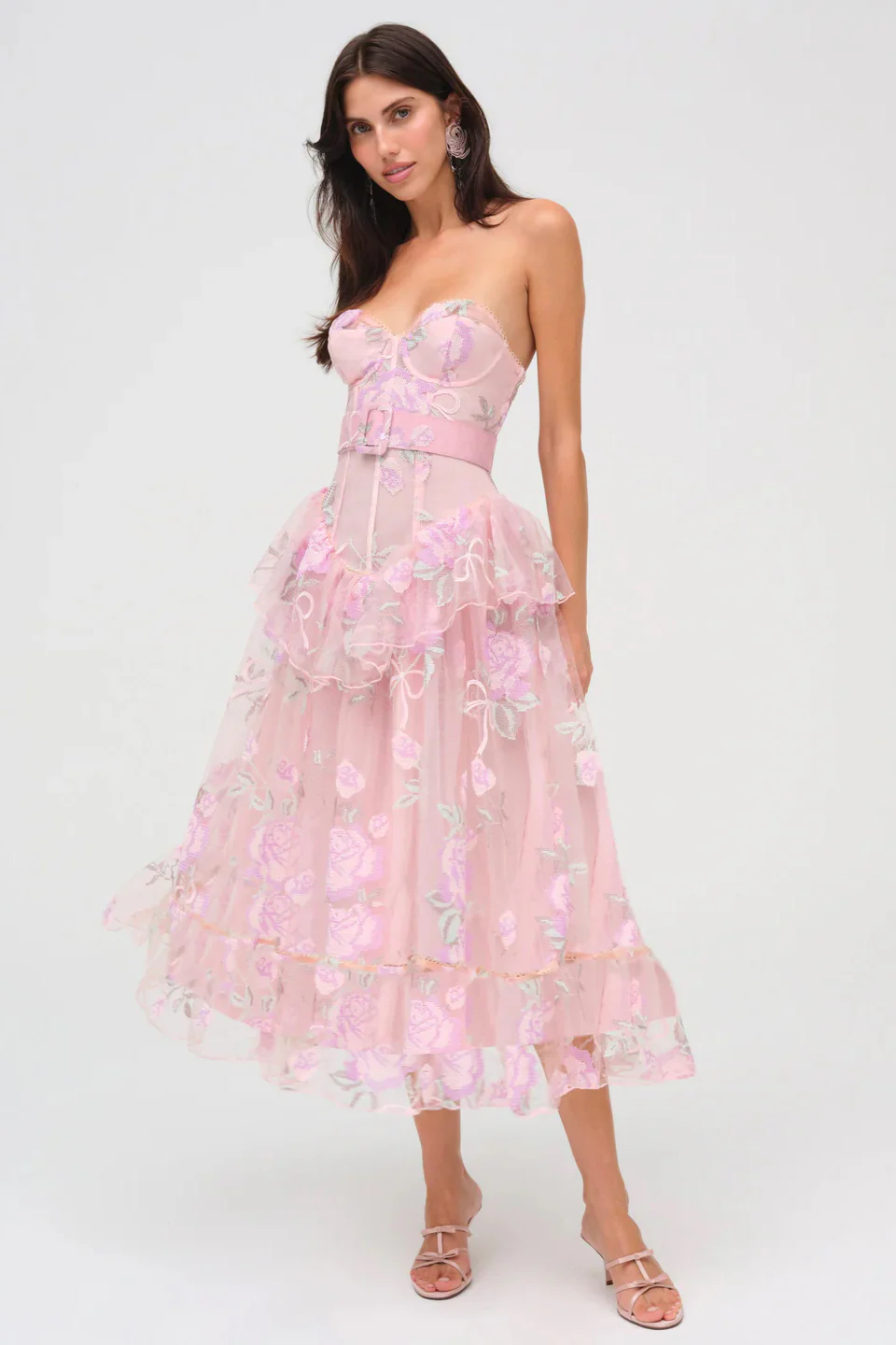 For Love & Lemons Emmeline Embroidery Midi Dress - Pink - Image 2