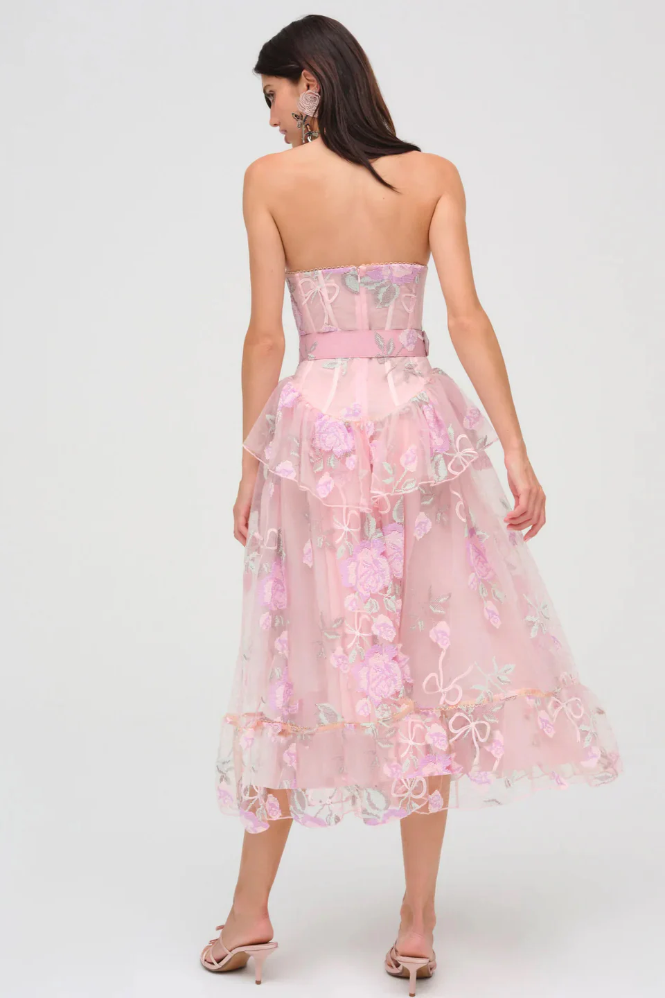 For Love & Lemons Emmeline Embroidery Midi Dress - Pink - Image 3
