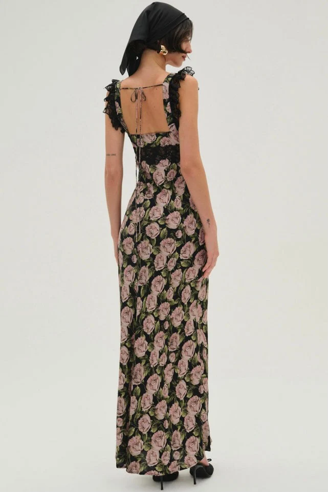 For Love & Lemons Fallen Rose Maxi - Black - Image 3