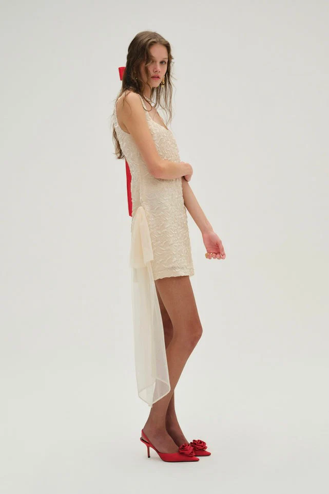 For Love & Lemons Frosted Organza Mini Dress - Cream - Image 3
