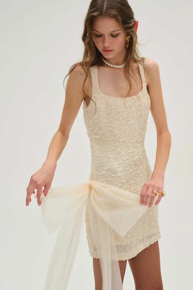 For Love & Lemons Frosted Organza Mini Dress - Cream - Image 5