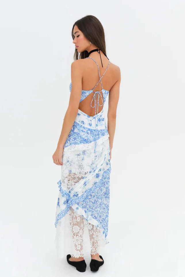 For Love & Lemons Rosalyn Maxi Dress - Blue - Image 3