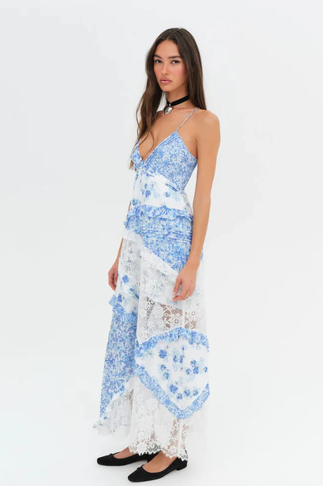 For Love & Lemons Rosalyn Maxi Dress - Blue - Image 4